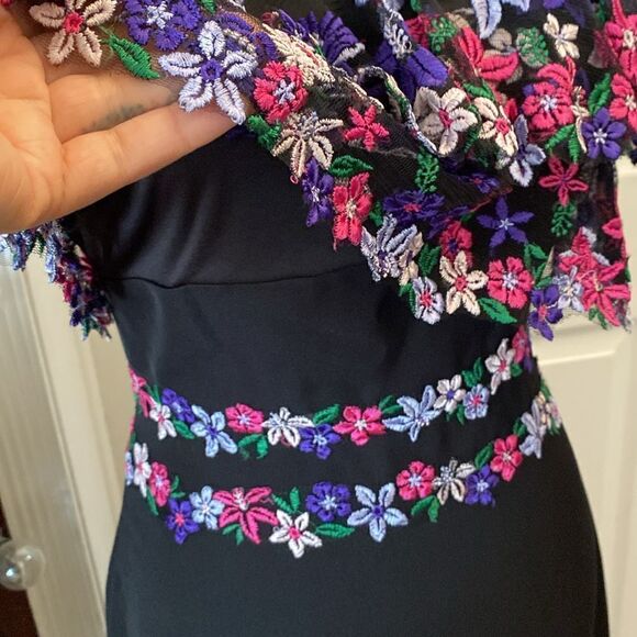 Tadashi Shoji mesh/embroidered top midi dress, S - Picture 9 of 13